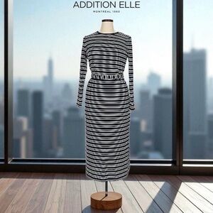 NWOT, Addition Elle, Plus-Size Wave-Patterned Striped Maxi Dress, 3X, Navy